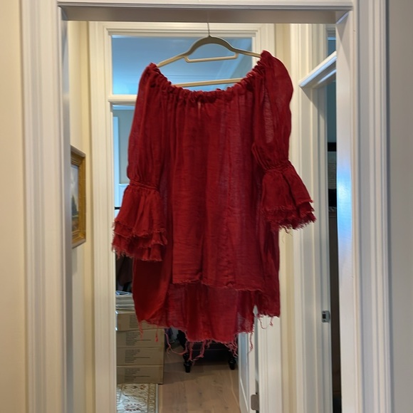 Lorena Lang red linen poet blouse - Picture 8 of 11
